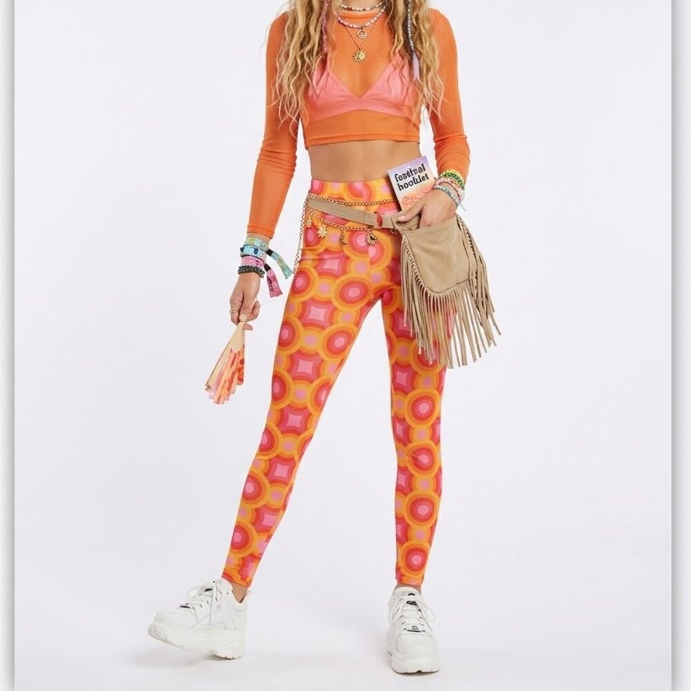 Forplay Ultra Sexy Mesh Leggings NWT Psychedelic Print Y2K Festival Pants M